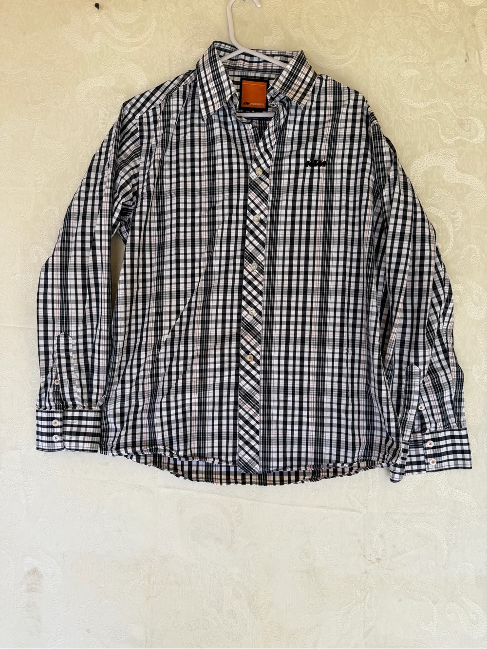 KTM Men's Black and White Plaid Button-Down Shirt